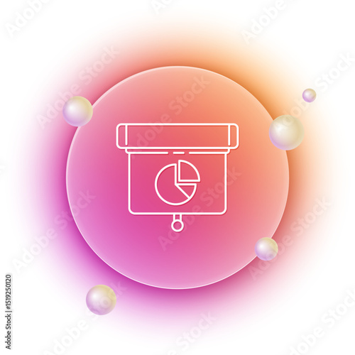 White Presentation financial business board with graph, schedule, chart, diagram, infographic, pie graph icon isolated on white background. Orange and pink gradient circle background. Vector