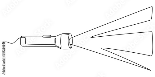 one continuous line drawing flashlight vector, continuous line flashlight.one line drawing of lighting tool.single line flashlight emergency light.vector illustration.isolated white background, torch.