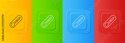 White Meteorology thermometer measuring heat and cold icon isolated on colorful background. Thermometer equipment showing hot or cold weather. Set icons in square buttons. Vector