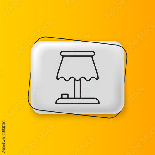 Black Table lamp icon isolated on yellow background. Silver rectangle button. Vector