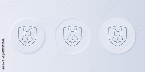 Grey Animal health insurance icon isolated on grey background. Pet protection concept. Dog or cat paw print. Set icons in square buttons. Vector