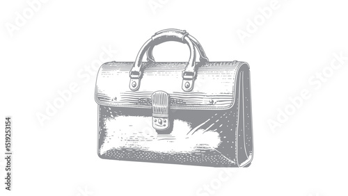 Detailed Hand-Drawn Illustration of a Vintage Briefcase