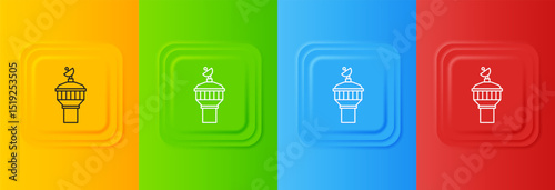 White Radar icon isolated on colorful background. Search system. Satellite sign. Set icons in square buttons. Vector