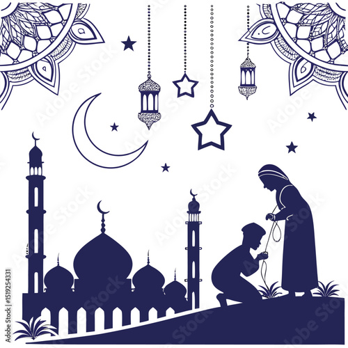 silhouette-eid al adha islamic festival wishes background