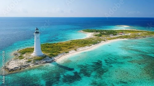 Serene Island Lighthouse: Turquoise Waters & Coastal Beauty