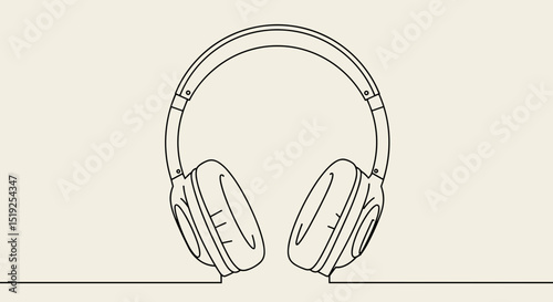 Outline of headphones on a neutral background in minimalist style  