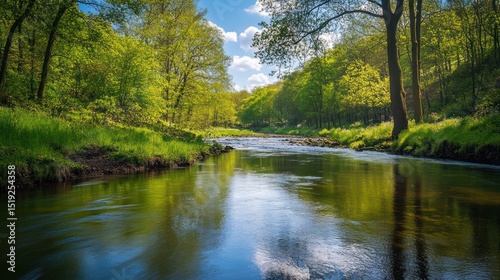 Serene River Flowing Through Lush Green Forest