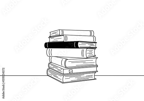 Stack of books with one black book on the top against a white background  