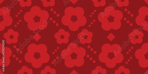 Happy Chinese new year pattern seamless vector. Wallpaper with chinese flower pattern on red background. Modern luxury oriental illustration for cover, banner, website, decor.
