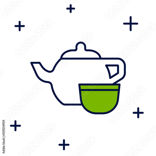 Filled outline Traditional Chinese tea ceremony icon isolated on white background. Teapot with cup. Vector