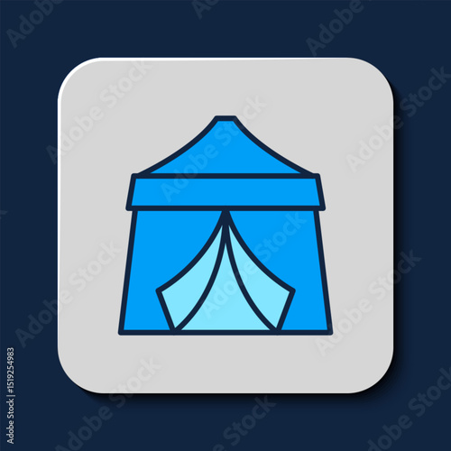 Filled outline Circus tent icon isolated on blue background. Carnival camping tent. Amusement park. Vector