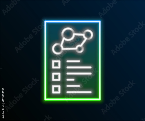 Glowing neon line Medical clipboard with clinical record icon isolated on black background. Health insurance form. Prescription, medical check marks report. Colorful outline concept. Vector