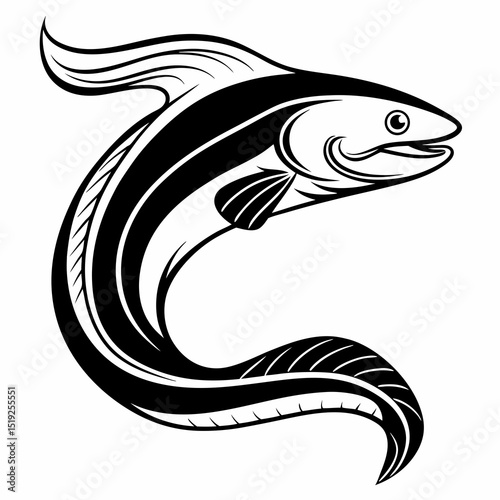 Stylized black and white eel illustration