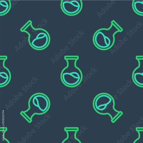 Line Test tube and flask chemical laboratory test icon isolated seamless pattern on blue background. Laboratory glassware sign. Vector