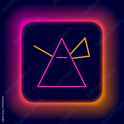 Glowing neon line Light rays in prism icon isolated on black background. Ray rainbow spectrum dispersion optical effect in glass prism. Colorful outline concept. Vector