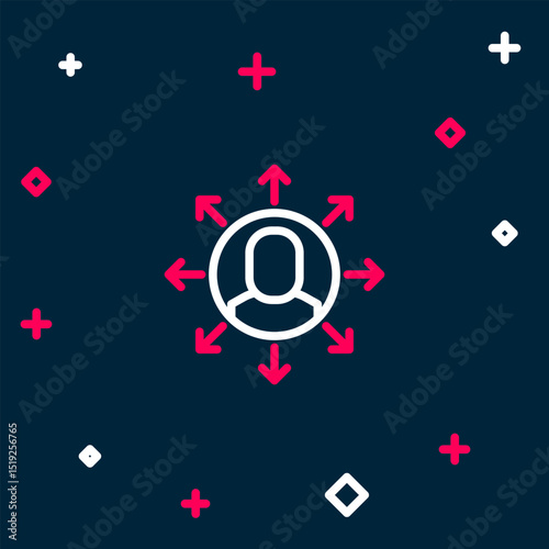 Line Multitasking manager working icon isolated on blue background. Colorful outline concept. Vector