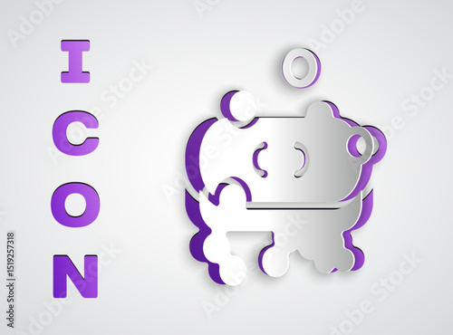 Paper cut Bar of soap with foam icon isolated on grey background. Soap bar with bubbles. Paper art style. Vector