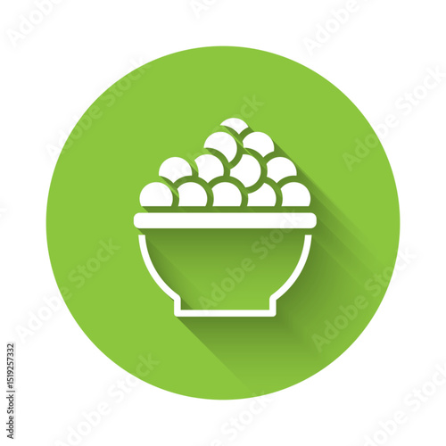 White Caviar icon isolated with long shadow. Green circle button. Vector
