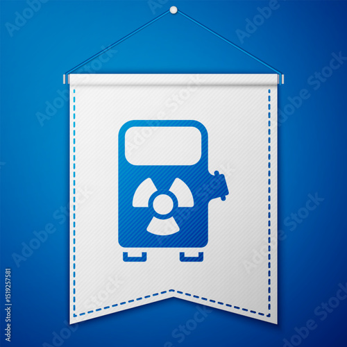 Blue Electric car charging station icon isolated on blue background. Eco electric fuel pump sign. White pennant template. Vector