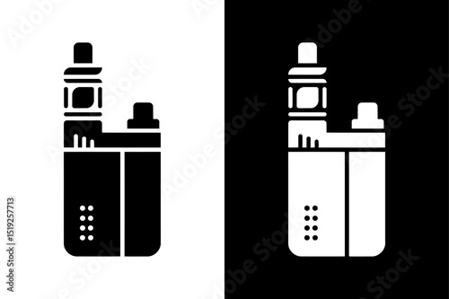 Black and White Vape Vector Icon E-Cigarette Silhouette Set.