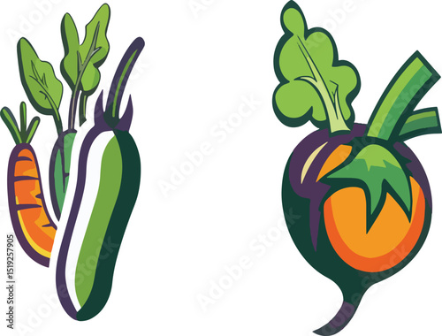 Assorted Cartoon Vegetables with Leaves