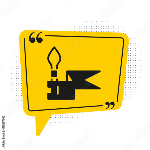 Black Medieval spear icon isolated on white background. Medieval weapon. Yellow speech bubble symbol. Vector