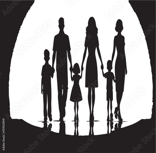 Multi-Generational Family Walking Forward Silhouette