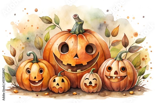 Spooky Pumpkin Family Halloween Watercolor