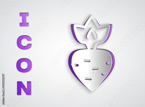Paper cut Turnip icon isolated on grey background. Paper art style. Vector