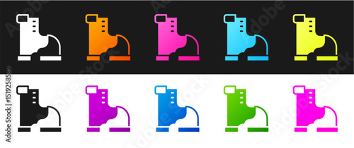 Set Winter warm boot icon isolated on black and white background. Waterproof rubber boot. Vector