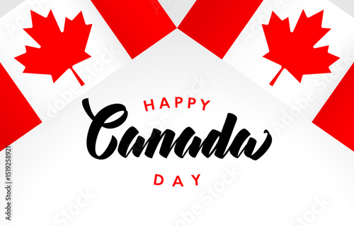 Happy Canada Day cute poster with 3D flag frame, greeting card design. Postcard concept. Canadian national holiday celebrating graphic template. Editable invitation, creative congrats. Ticket design
