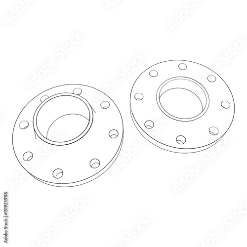 Set of car wheel spacers technical drawing CAD stylized industrial component