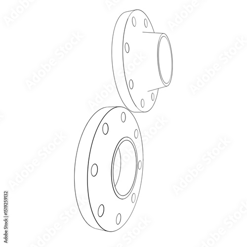 Set of car wheel spacers technical drawing CAD stylized industrial component