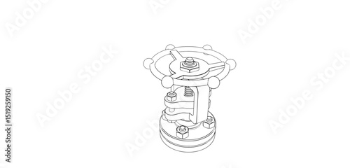 Technical drawing CAD stylized industrial pipe component or flange assembly, part of a pressurized system, HVAC technology