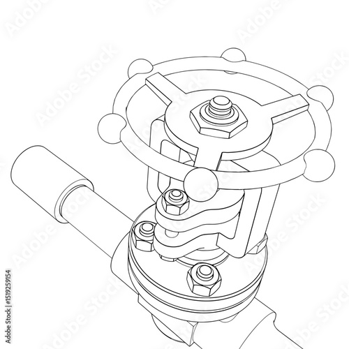 Technical drawing CAD stylized industrial pipe component or flange assembly, part of a pressurized system, HVAC technology