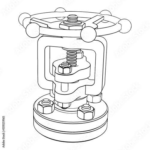 Technical drawing CAD stylized industrial pipe component or flange assembly, part of a pressurized system, oil & gas, waterworks, or chemical pipelines