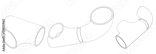 Technical drawing CAD stylized industrial pipe component, part of a pressurized system