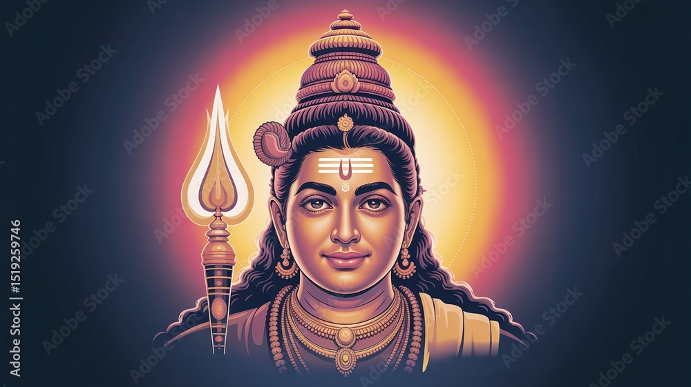 Fototapeta premium Murugan,Hindu, Hindu God Murugan Portrait, Radiant Halo