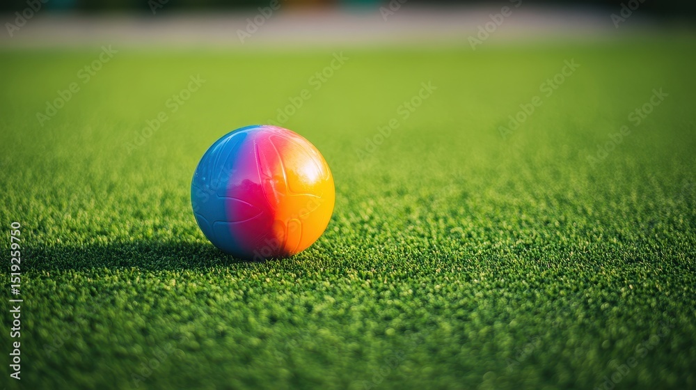 Naklejka premium Turf Playground: Colourful Ball on Green Astroturf at Indoor Play Park