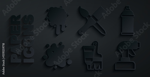 Set Tube with paint and brush, Paint spray can, gun, and icon. Vector