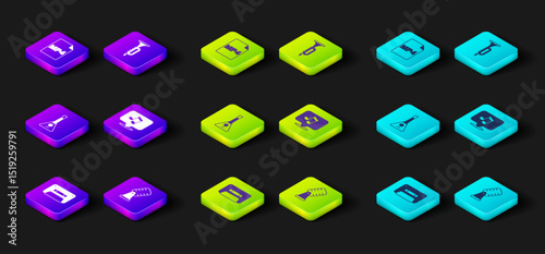 Set Retro audio cassette tape, Microphone, Balalaika, Music note, tone, Trumpet and MP4 file document icon. Vector