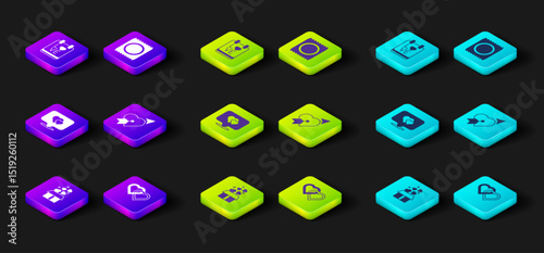 Set Gift box with hearts, Two Linked Hearts, Location, Amour and arrow, Condom package and Calendar February 14 icon. Vector