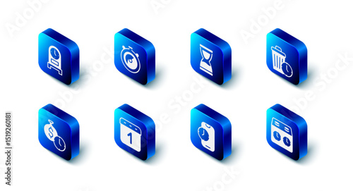 Set Stopwatch, Old hourglass, Waste of time, Time chess clock, Alarm app mobile, Calendar, is money and Antique icon. Vector
