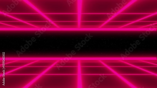 4K futuristic synthwave 80s style retro background video. Sci-fi seamless looping animation with the two grid neon on top and the bottom