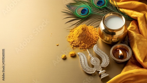 Murugan,Hindu, Golden Hindu offering, turmeric, milk, peacock feathers
