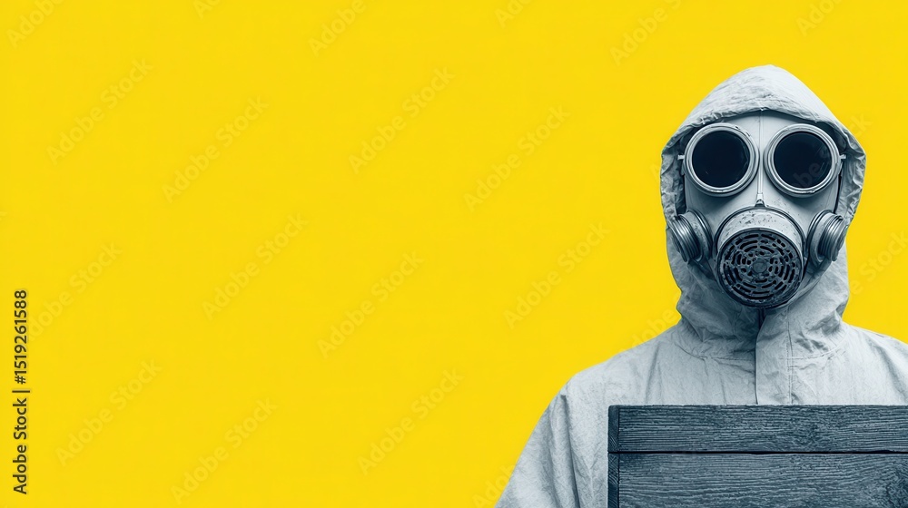 Minimalist illustration of a person wearing a gas mask with a yellow background. Don't Step On A Bee Day and National Urban Beekeeping Day Minimalist illustration of a person wearing a gas mask with a yellow background. Don't Step On A Bee Day and National Urban Beekeeping Day