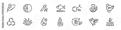 Organic cosmetics line icon set. Hypoallergenic, Eco friendly cruelty free, natural, vegan signs. Badges for beauty product. Vector illustration