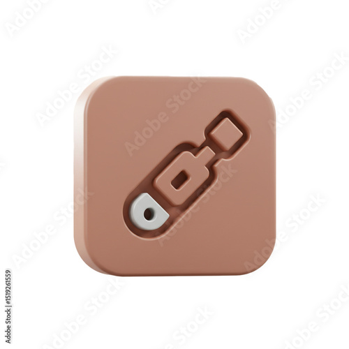 3D Rendered Square Icon of a USB Cable Connector with a Brown Aesthetic