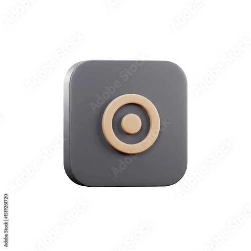 3D render of a modern app icon design with a target-like symbol on a gray background