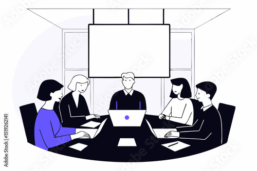 Business team meeting around table with laptop